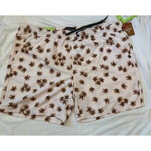 Houston White Mens Floral Swim Trunks Cream Brown Hibiscus XXL NWT 042140629